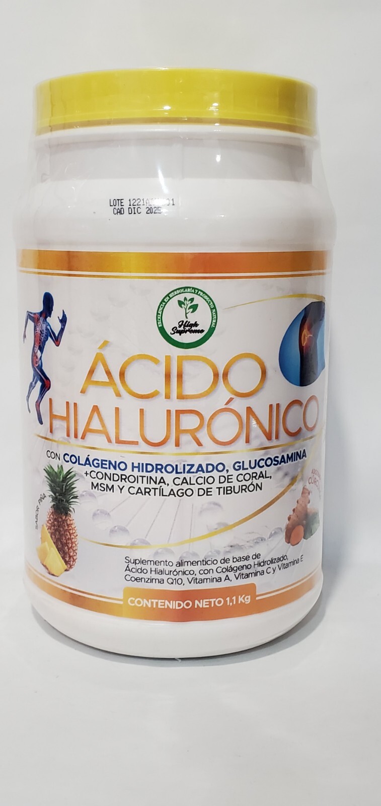 Hyaluronic Acid/Acido Hialuronico w/Hidrolized Colagen, { Pineapple } 1Kg Powder