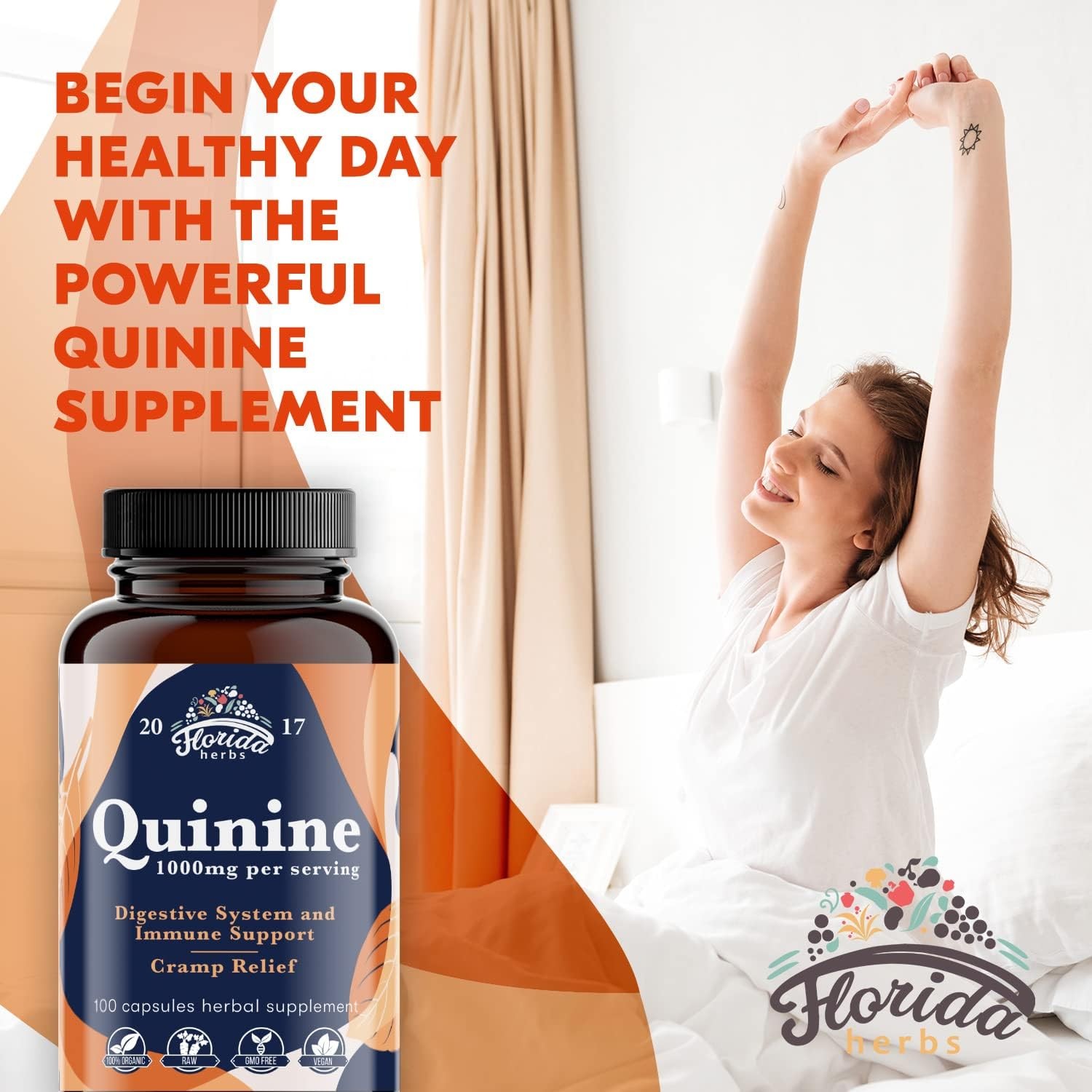 Quinine for Leg Cramps 1000 Mg – 110 Capsules – Cinchona Bark Extract Supplement