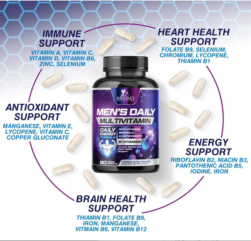 Multivitamin for Men Vitamin A, C, D, E, Zinc, Calcium, Multivitamins for Immune