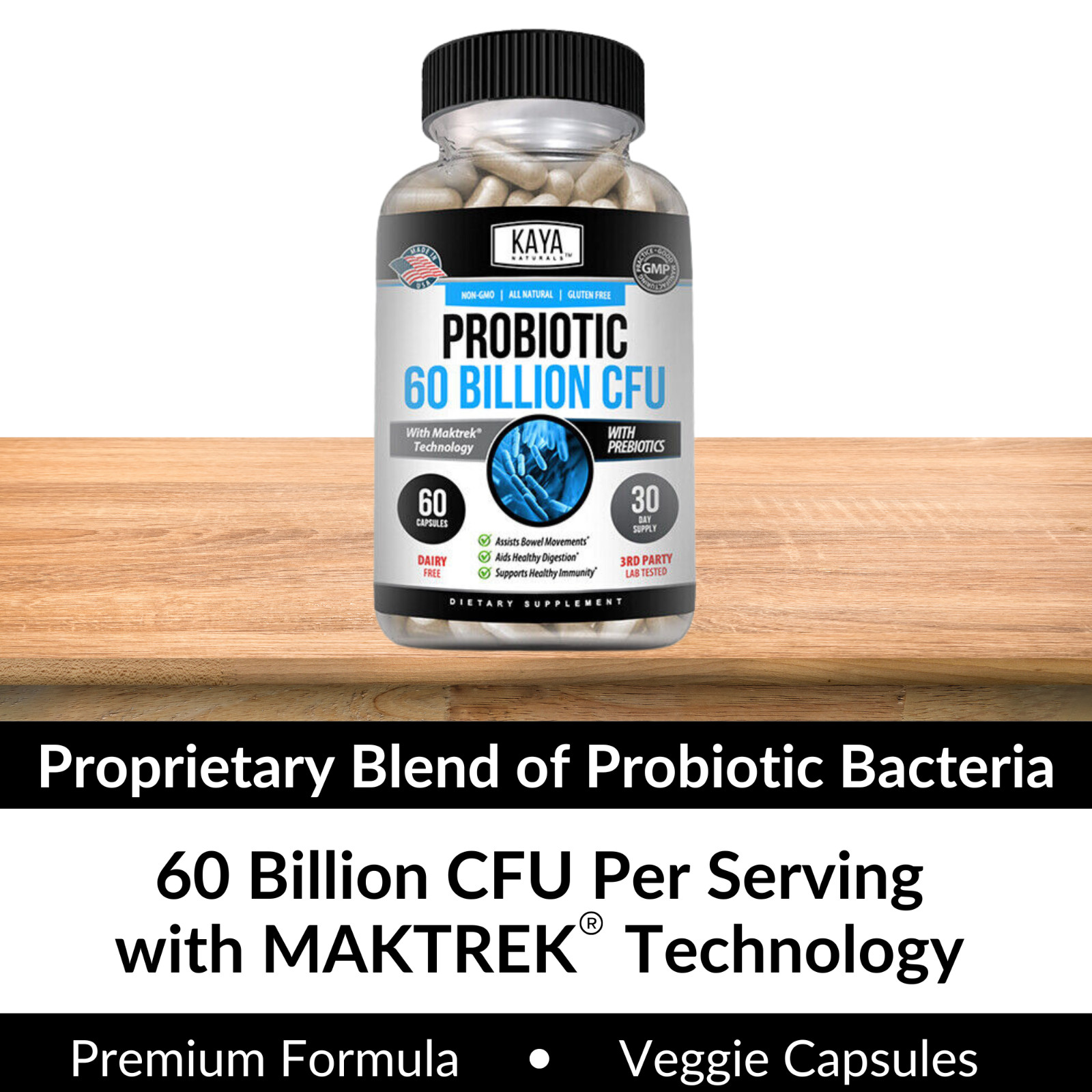 Probiotic 60 Billion with Prebiotics, Immune Function, Healthy Digestion 60 Ct