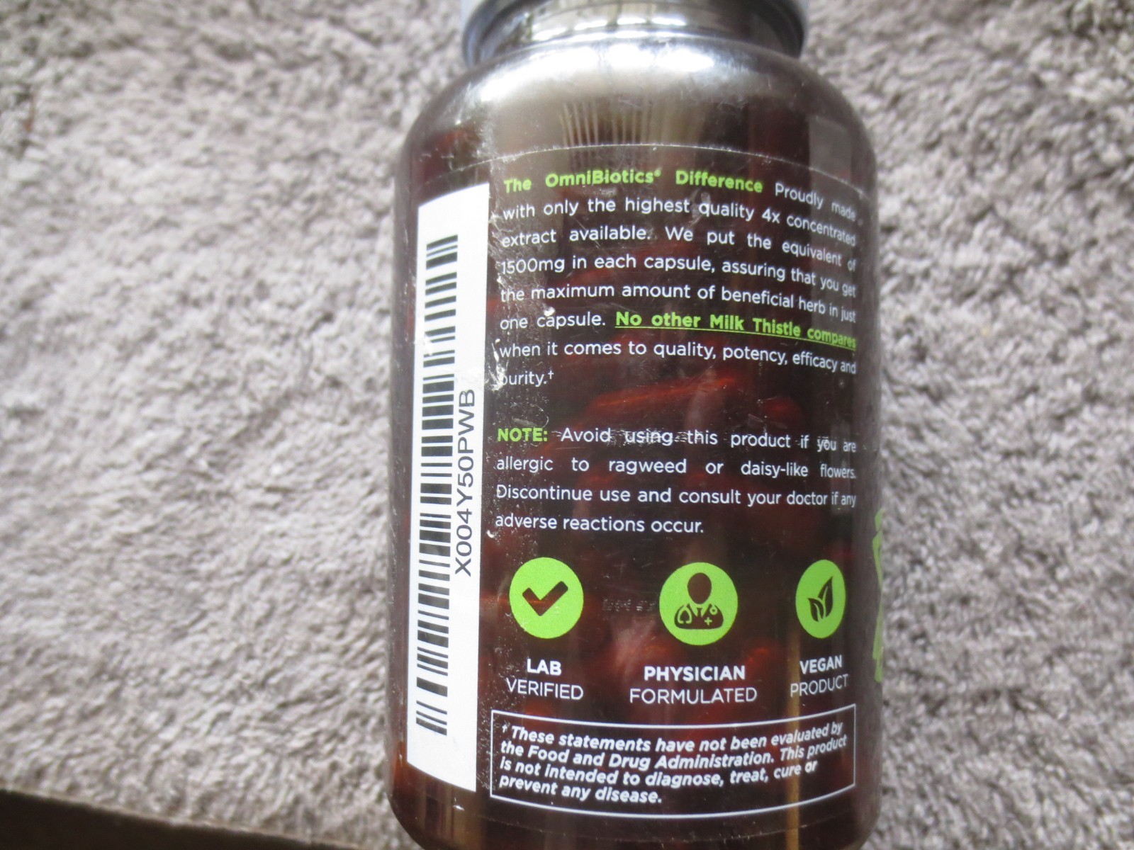 Omnibiotics Milk Thistle 4x Concentrated Extract- 120 Veg Caps – Exp – 12/2028
