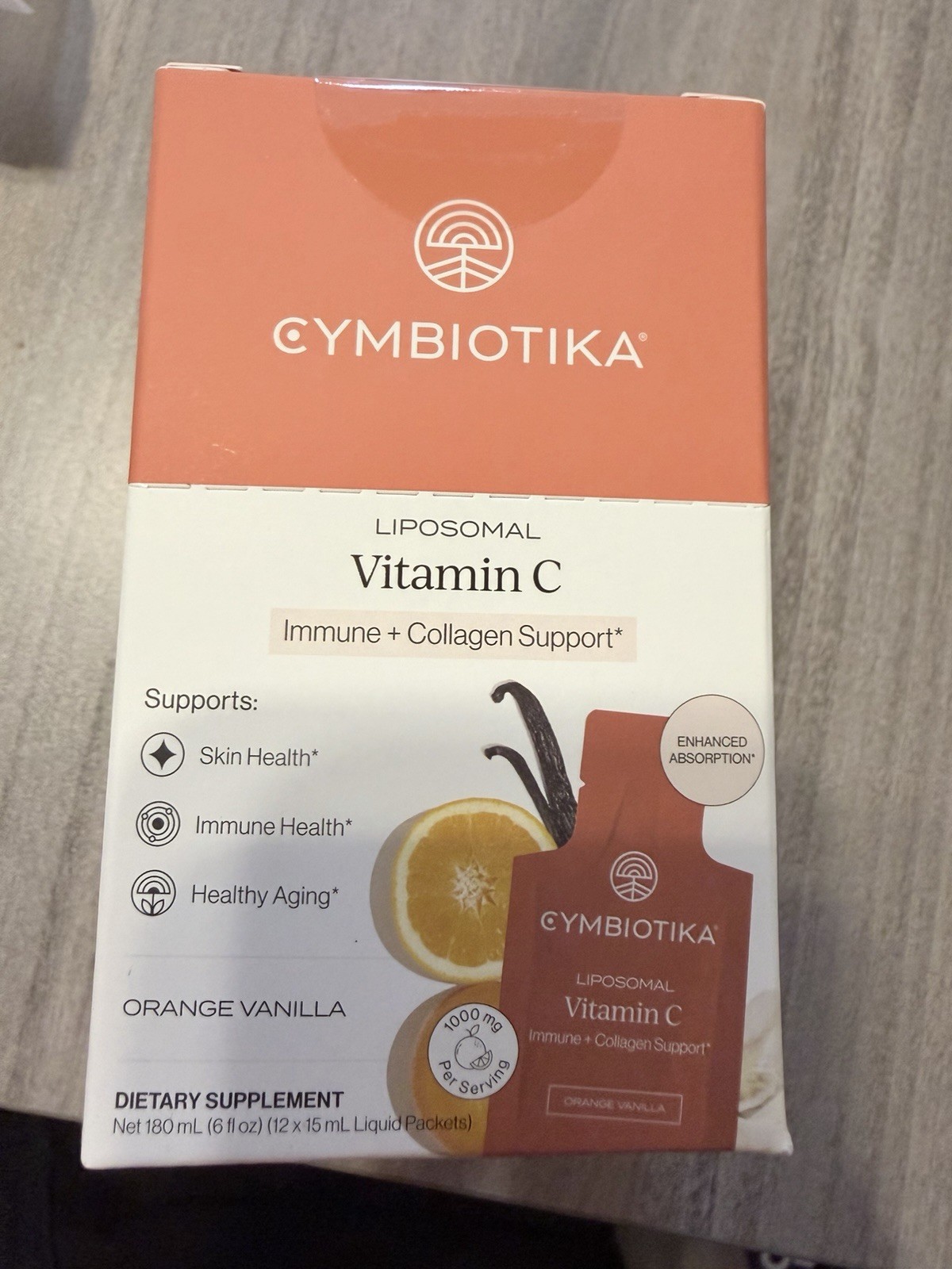 Cymbiotika Liposomal Vitamin C Liquid Packets Orange Vanilla 12 x 15 mL 6 oz