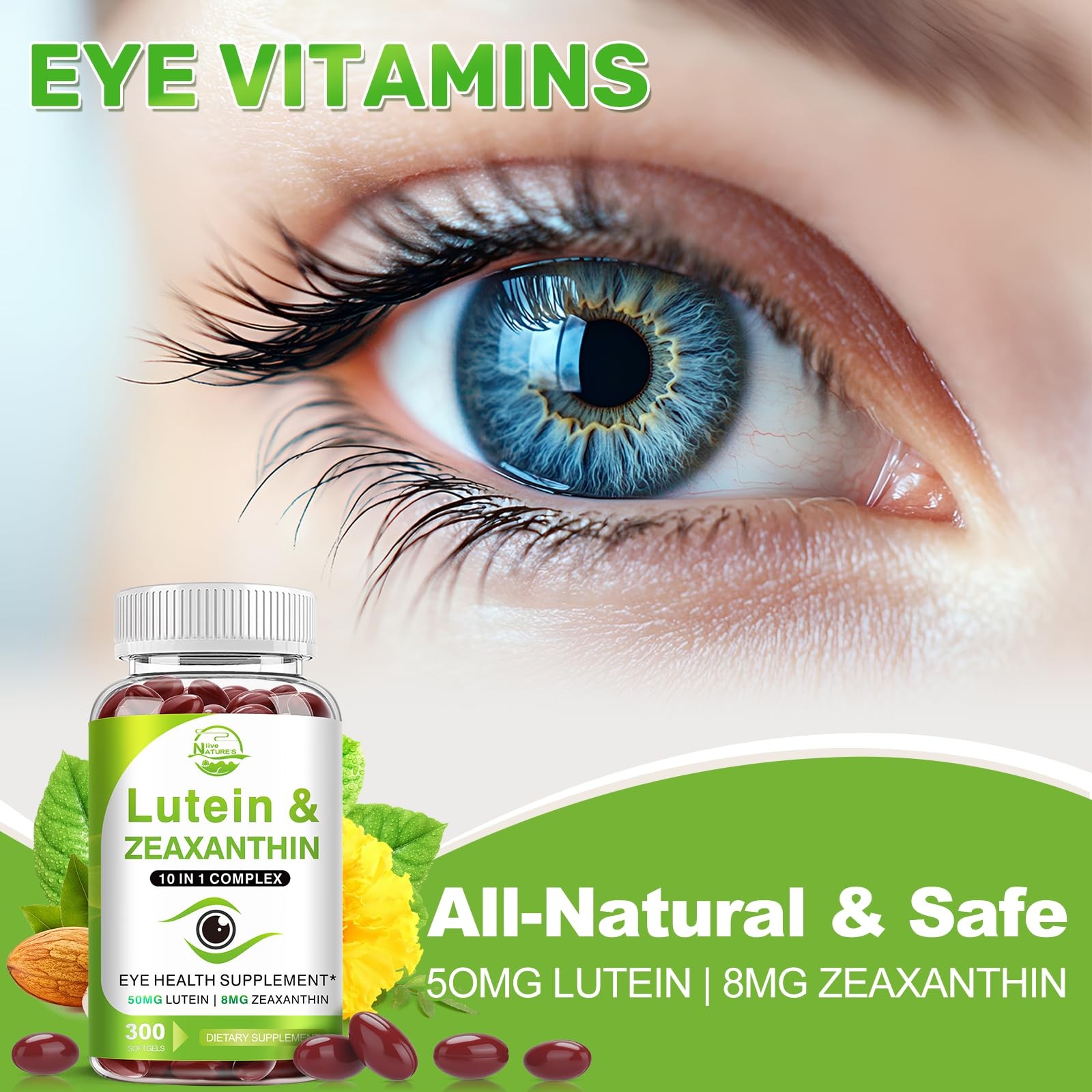 Lutein and Zeaxanthin Supplements, Eye Vitamin & 300 Count (Pack of 1)