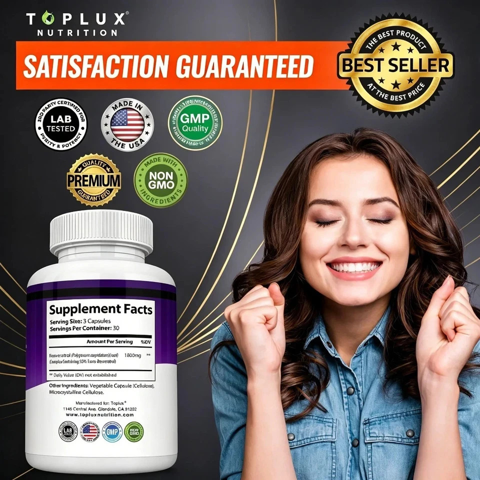 Resveratrol Supplement 1800mg –Antioxidant for Cellular Health & Anti-Aging