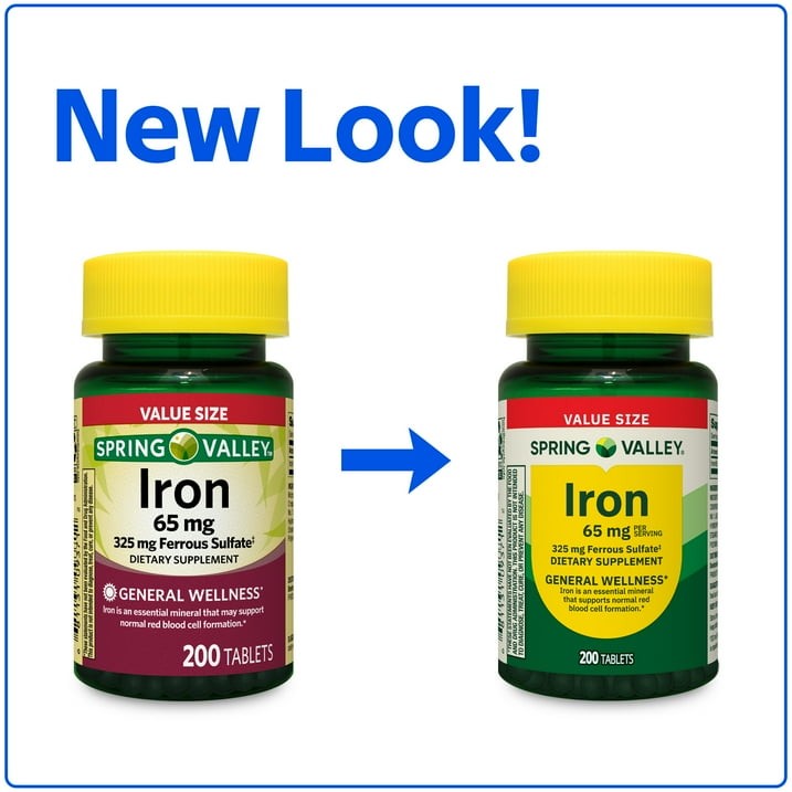 Spring Valley Iron Tablets 65 mg General Health & Wellness 200 Count