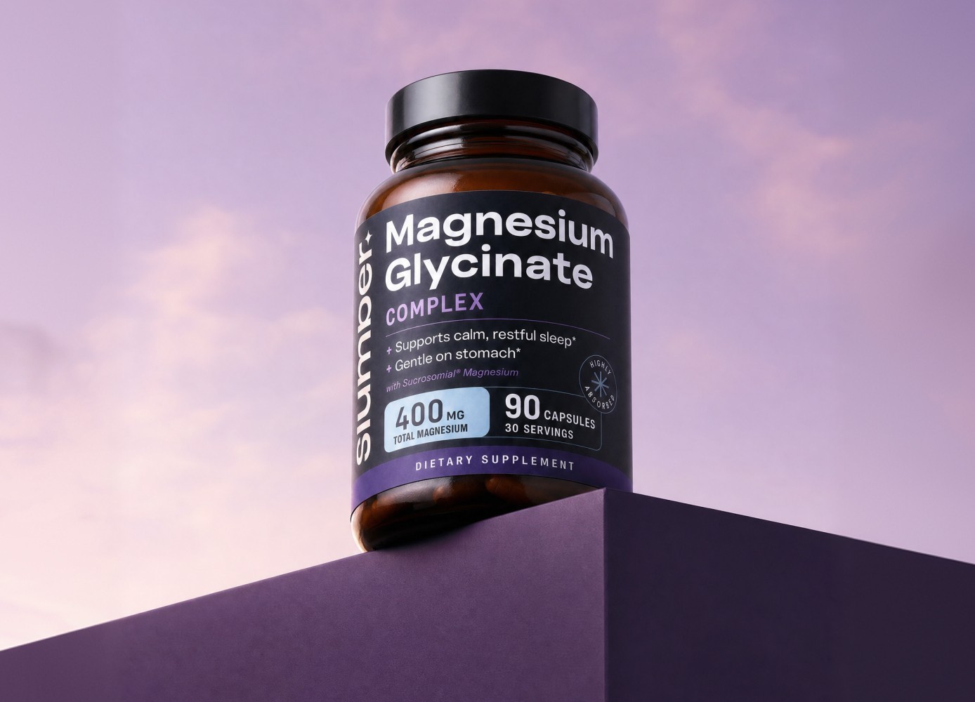 Slumber Magnesium Glycinate Capsules – 90 Count – 400mg Total Magnesium