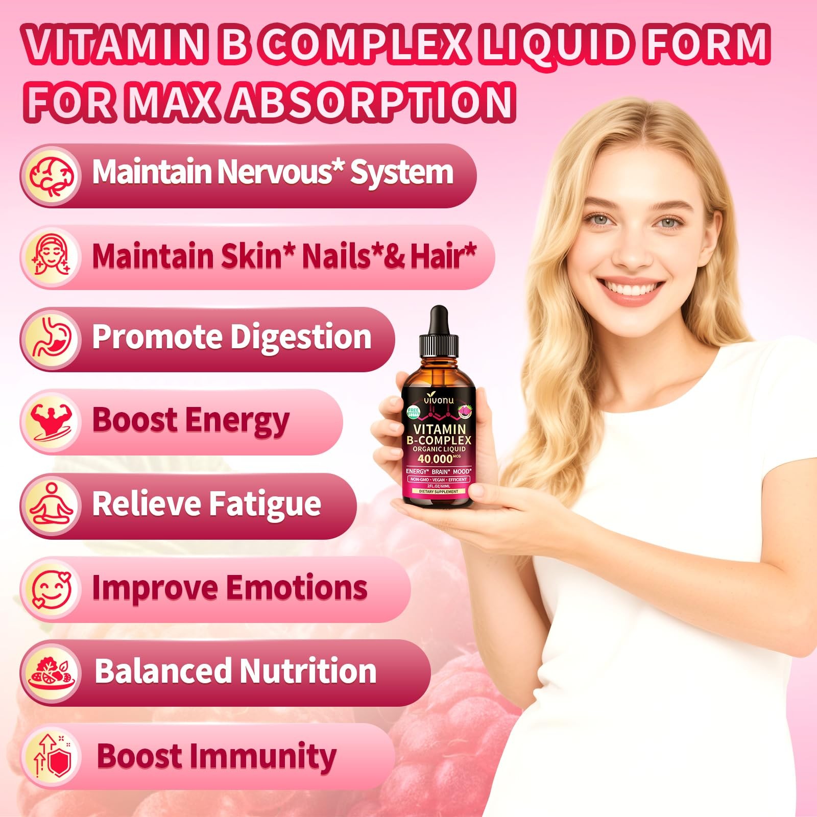 VivoNu Vitamin B Complex Liquid 30 Fl Oz (Pack of 1), 2 1)