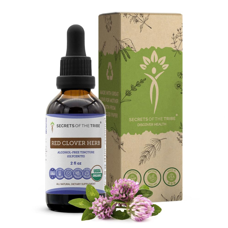 Secrets Of The Tribe Red Clover Herb Usda Organic Tincture Alcohol-Free Extract