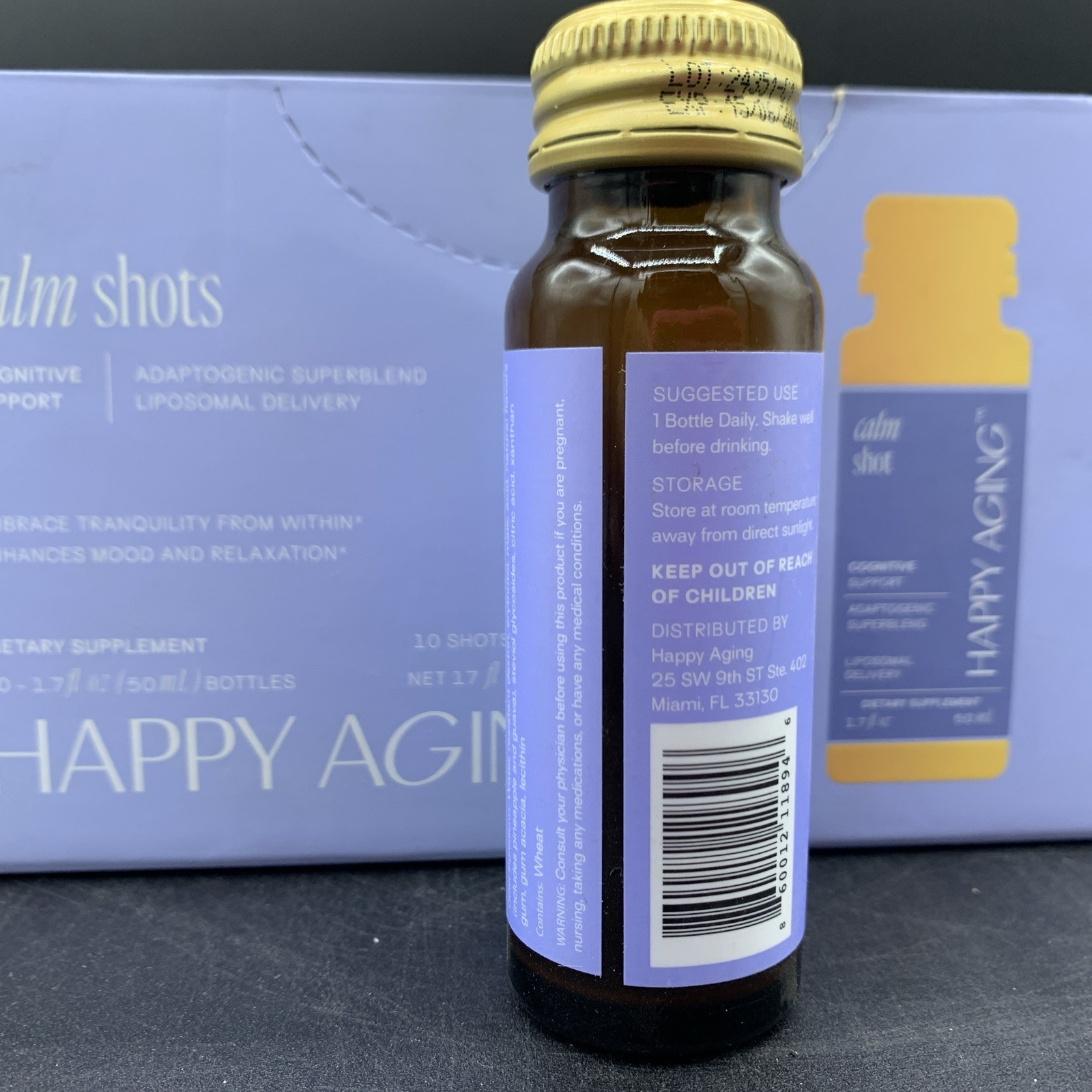 HAPPY AGING Calm Shots|Cognitive Support, 10- 1.7oz Bottles EXP 06/15/2026
