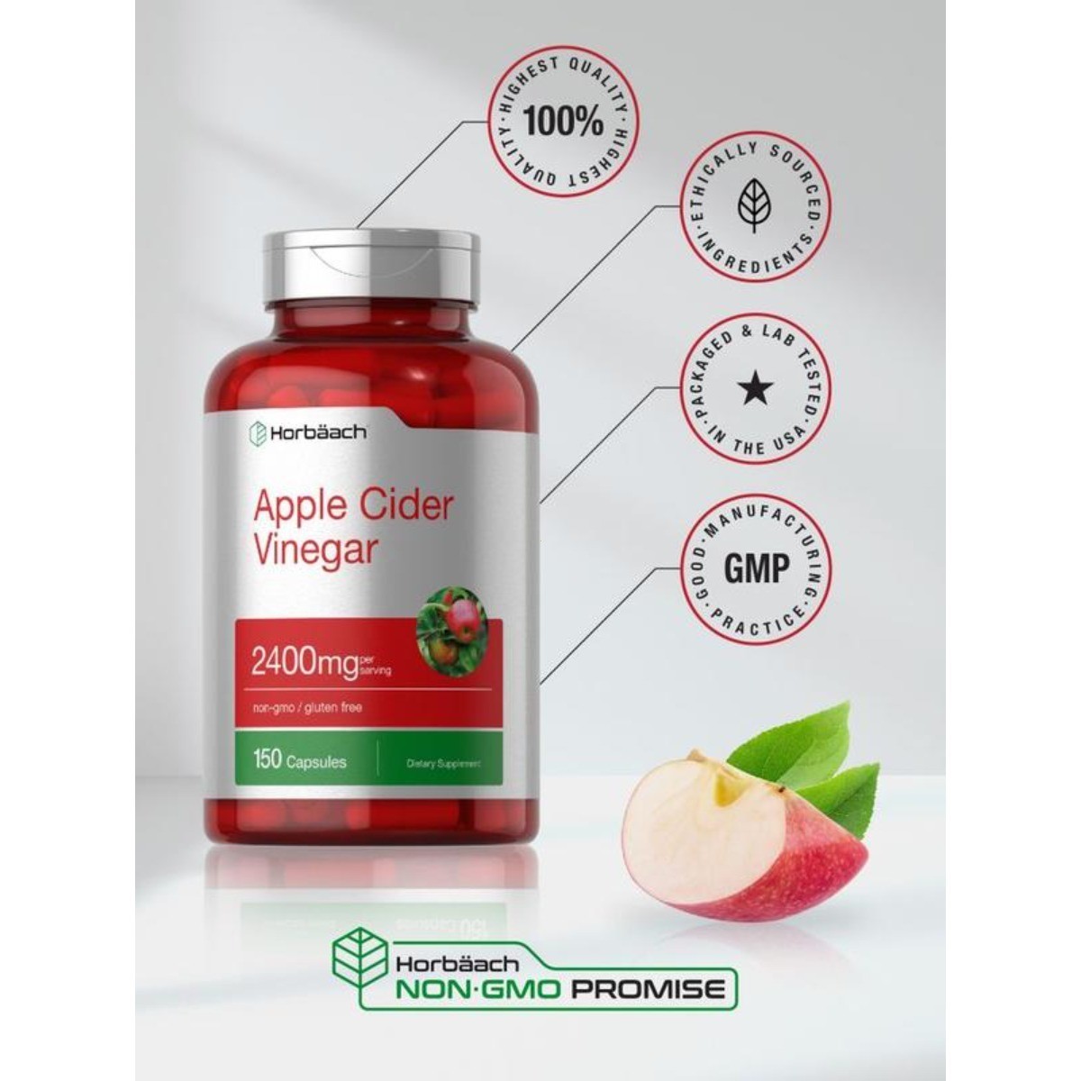 Horbaach Apple Cider Vinegar Capsules | Non-GMO Gluten Free Digestive Support