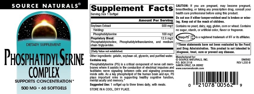 Source Naturals Phosphatidyl Serine Complex 60 Count (Pack of 1), 12105025