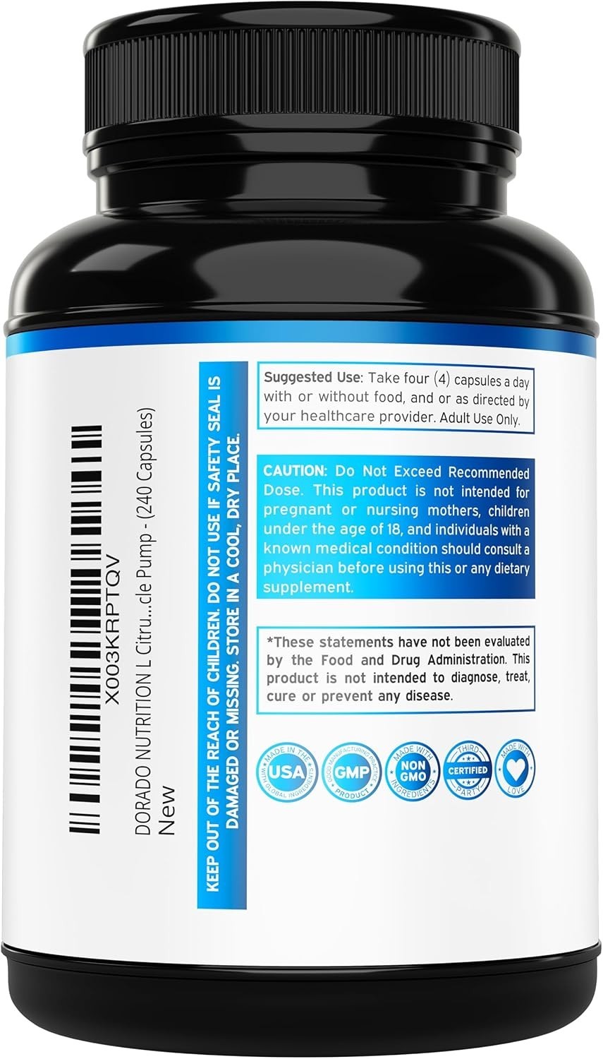 L-Citrulline 3000mg GMP Certified & Non-GMO Free Form Amino 240 Capsules