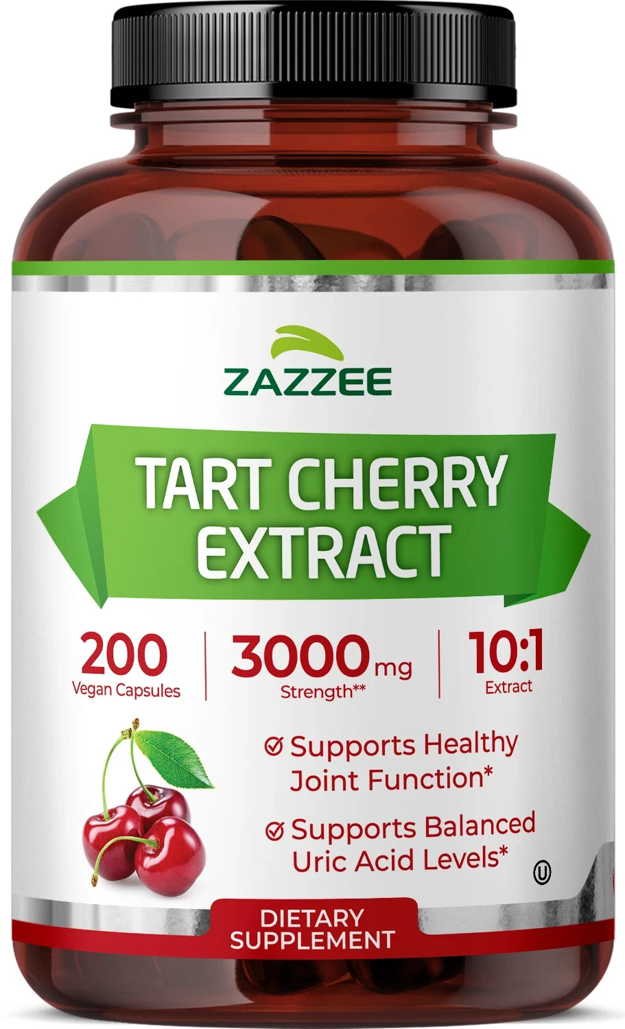 Zazzee Tart Cherry 10:1 Extract 200 Vegan Capsules 6 Month Supply Non GMO USA