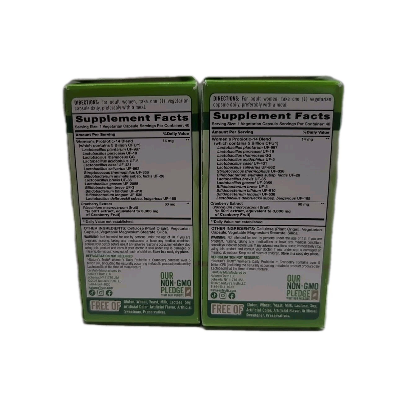 (2) Nature’s Truth Women’s Probiotic + Cranberry 40 Capsules Each. Exp: 12/2026+