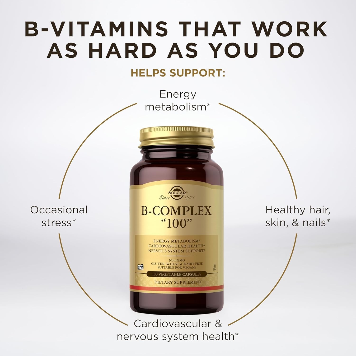 Solgar B-Complex «100», 100 Vegetable Capsules – Nervous System Support