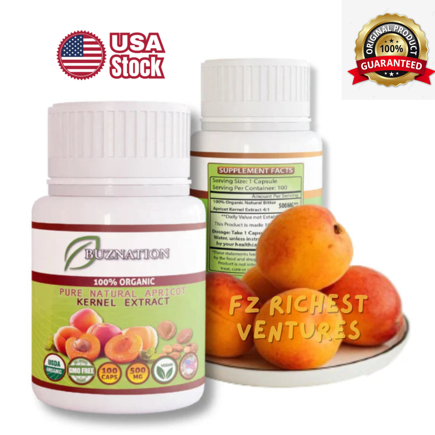 1x Apricot Extract Boosts Metabolism & Healthy Skin Organic 100 Caps 500mg New