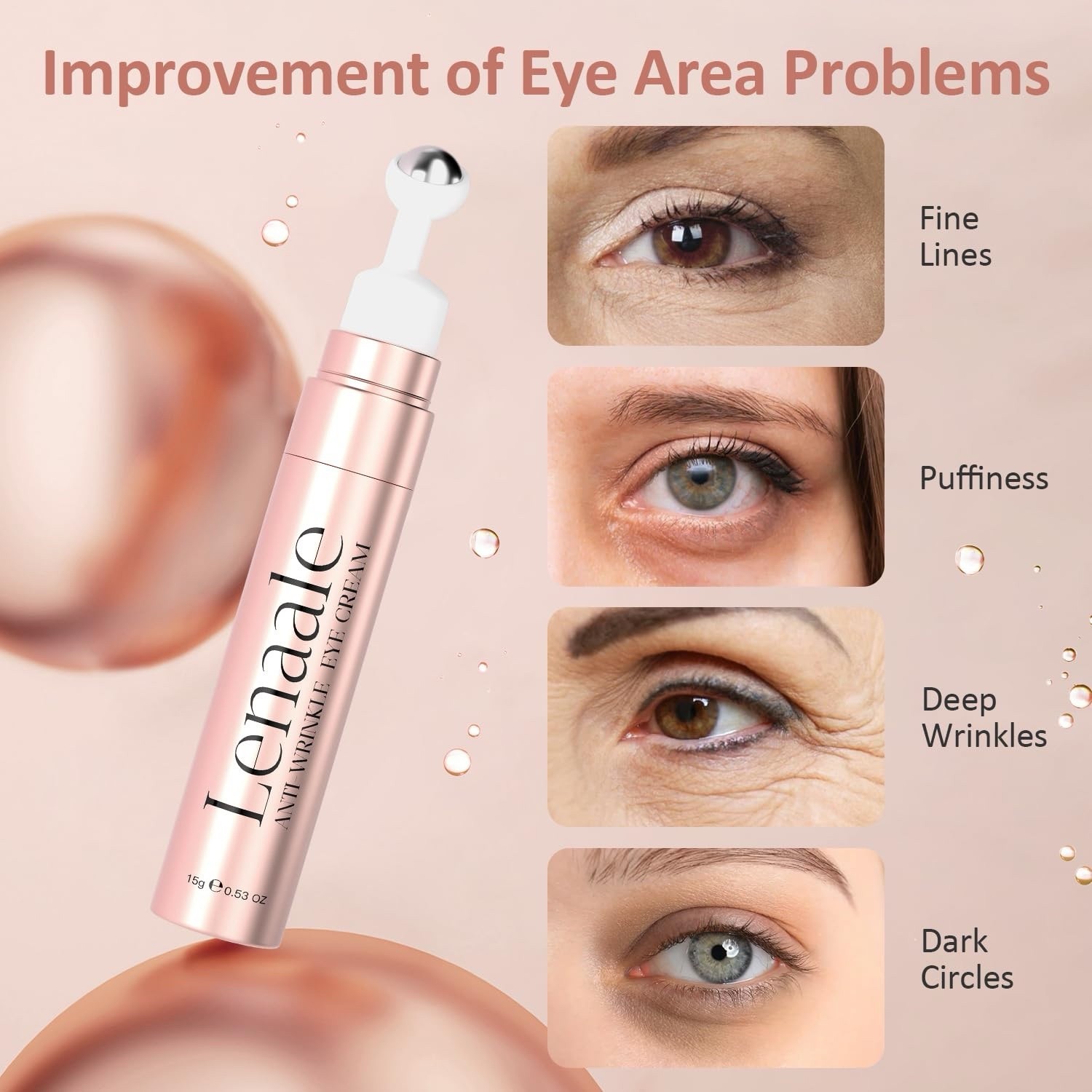 (x2) Lenaale DePuffing Eye Serum with Super Vitamin A, Peptides (0.53 Ounce)