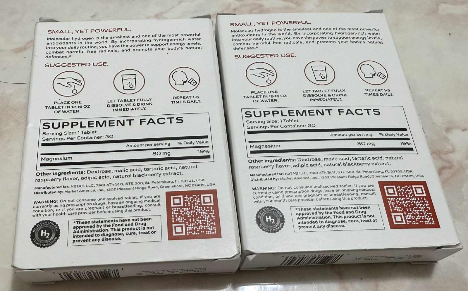 LOT OF 2 Molecular Hydrogen Tablets RaspBerry 12 PPM Hydrogen 30 Tablets NEW