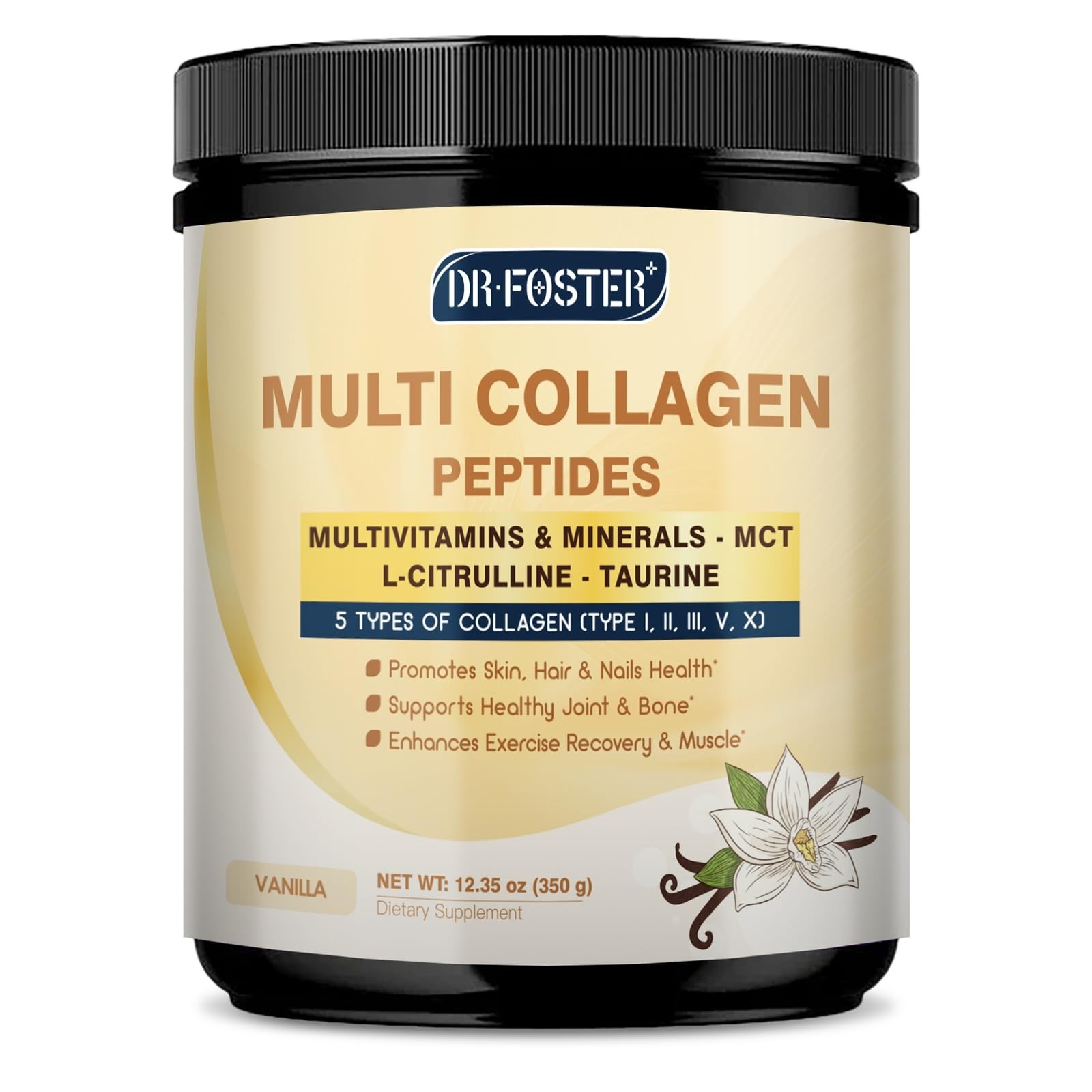 Multi Collagen Peptides Powder – Vanilla, 35 Servings, Type I, II, III, V, X – S