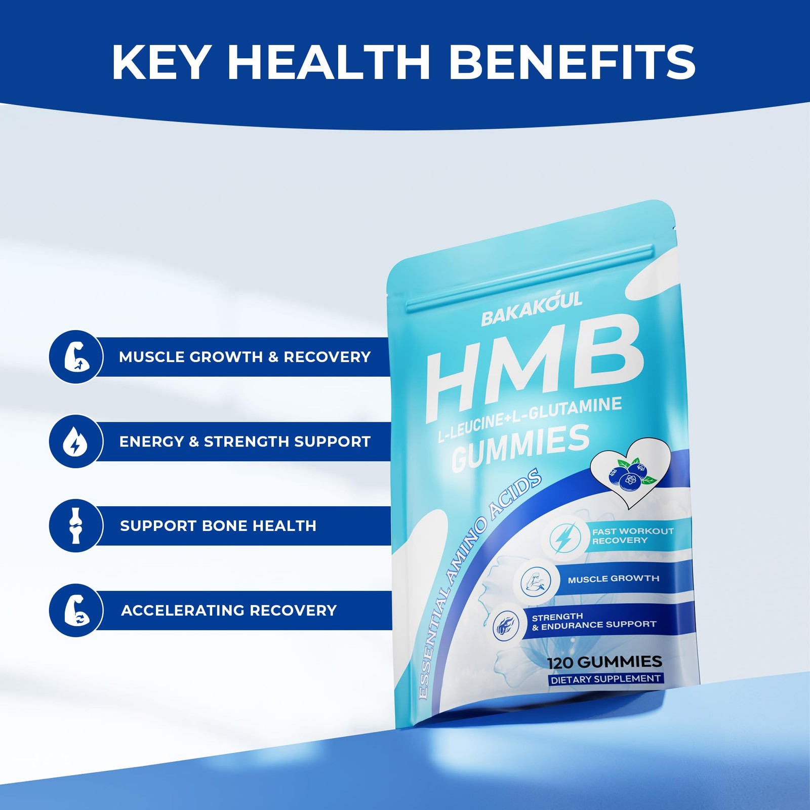 BAKAKOUL HMB and L-Leucine Gummies, Leucine 120 Count (Pack of 1)