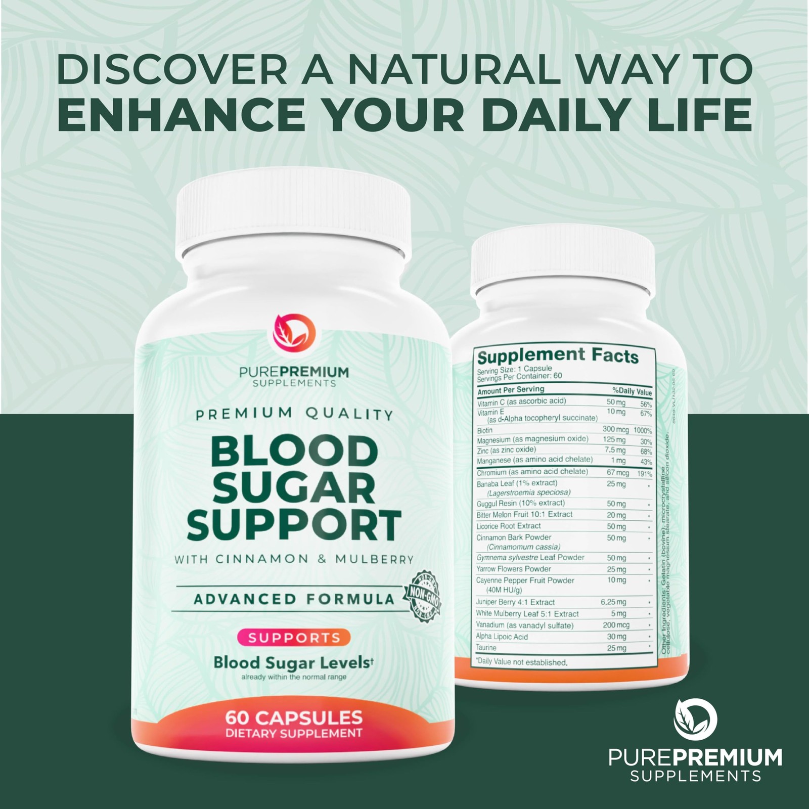 PurePremium Normal Blood Sugar Support Supplement – 20 1 Count (Pack of 60)