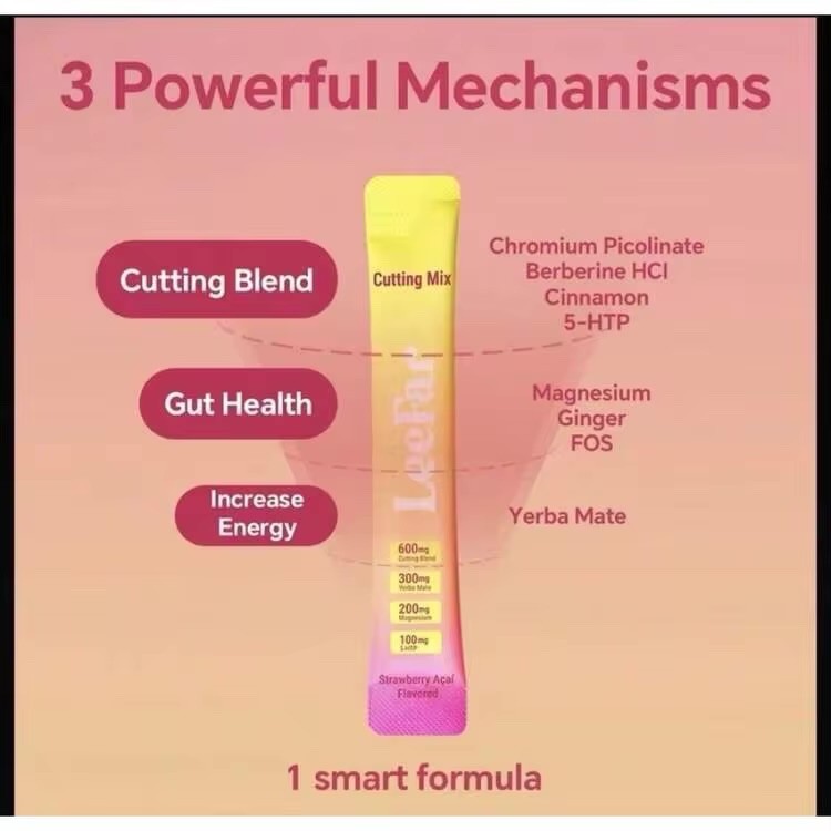 LeeFar Cutting Drink Mix Berberine Yerba Mate 30 Sticks Strawberry Acai