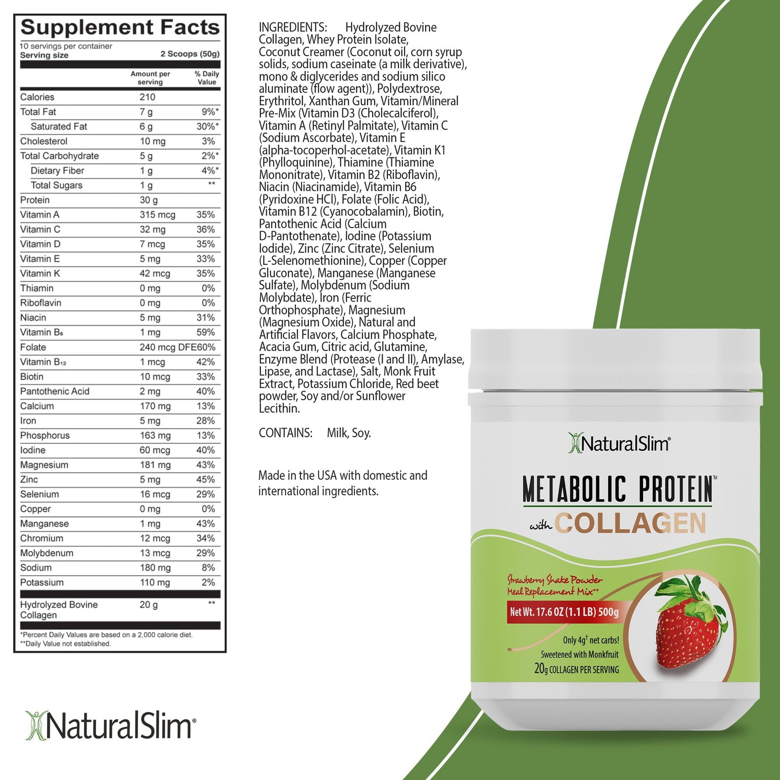 NaturalSlim Metabolic Protein Shake Powder with Collagen – Meal Replacement