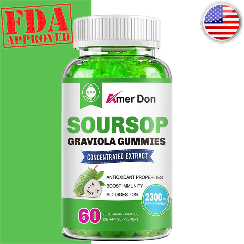 Organic Soursop Graviola 60 Gummies Leaves & Seeds Extract 2300mg Immune Support