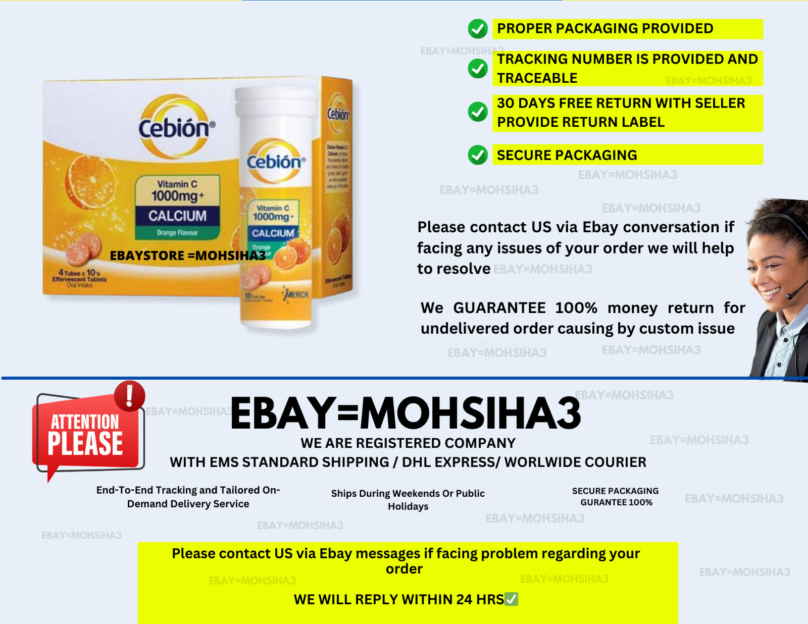 Cebion Vitamin C Effervescent Tablet Daily Supplement (1000mg x 40’s) X 2