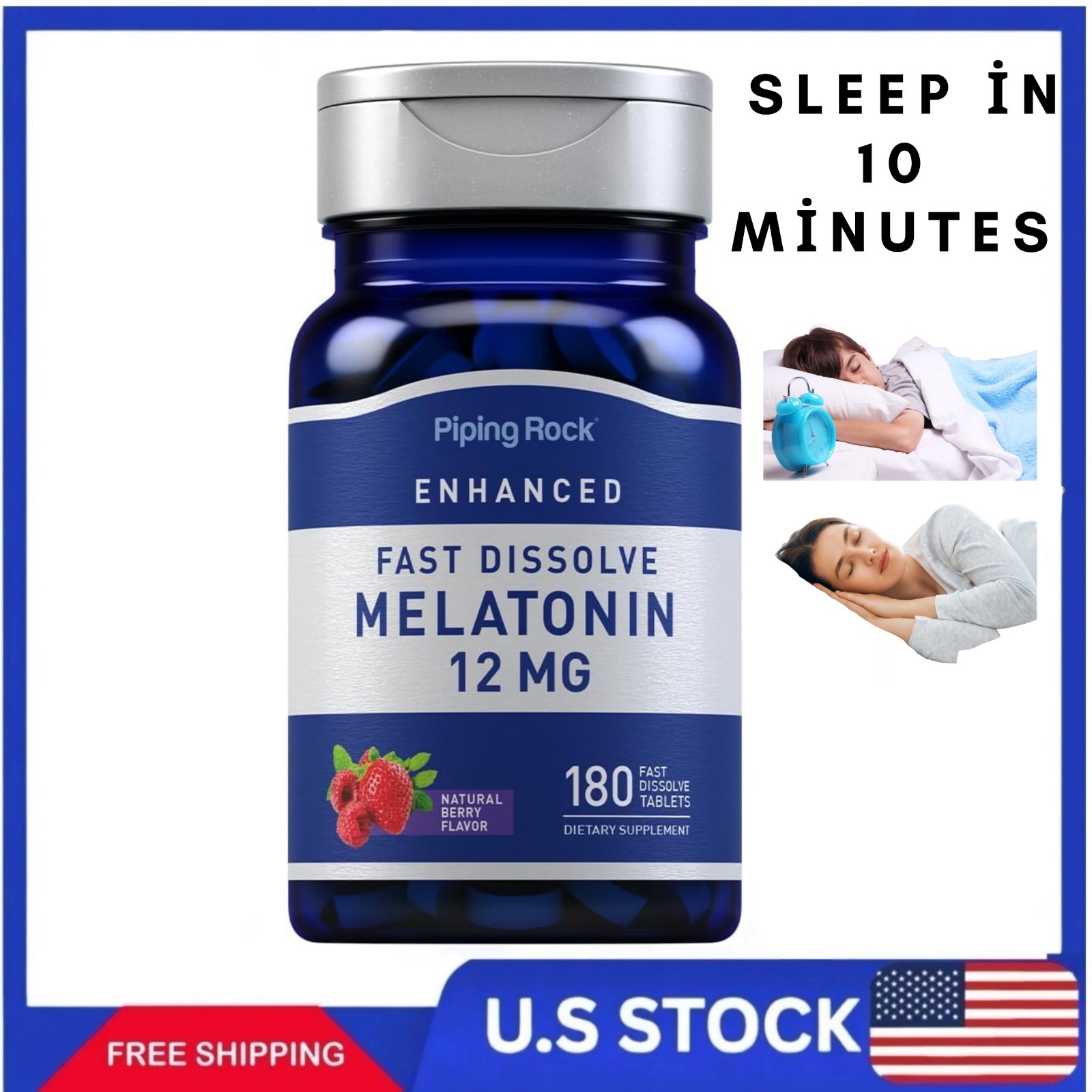 Piping Rock Melatonin 12 mg | 180 Tablets | for better sleep All Nights Non-GMO