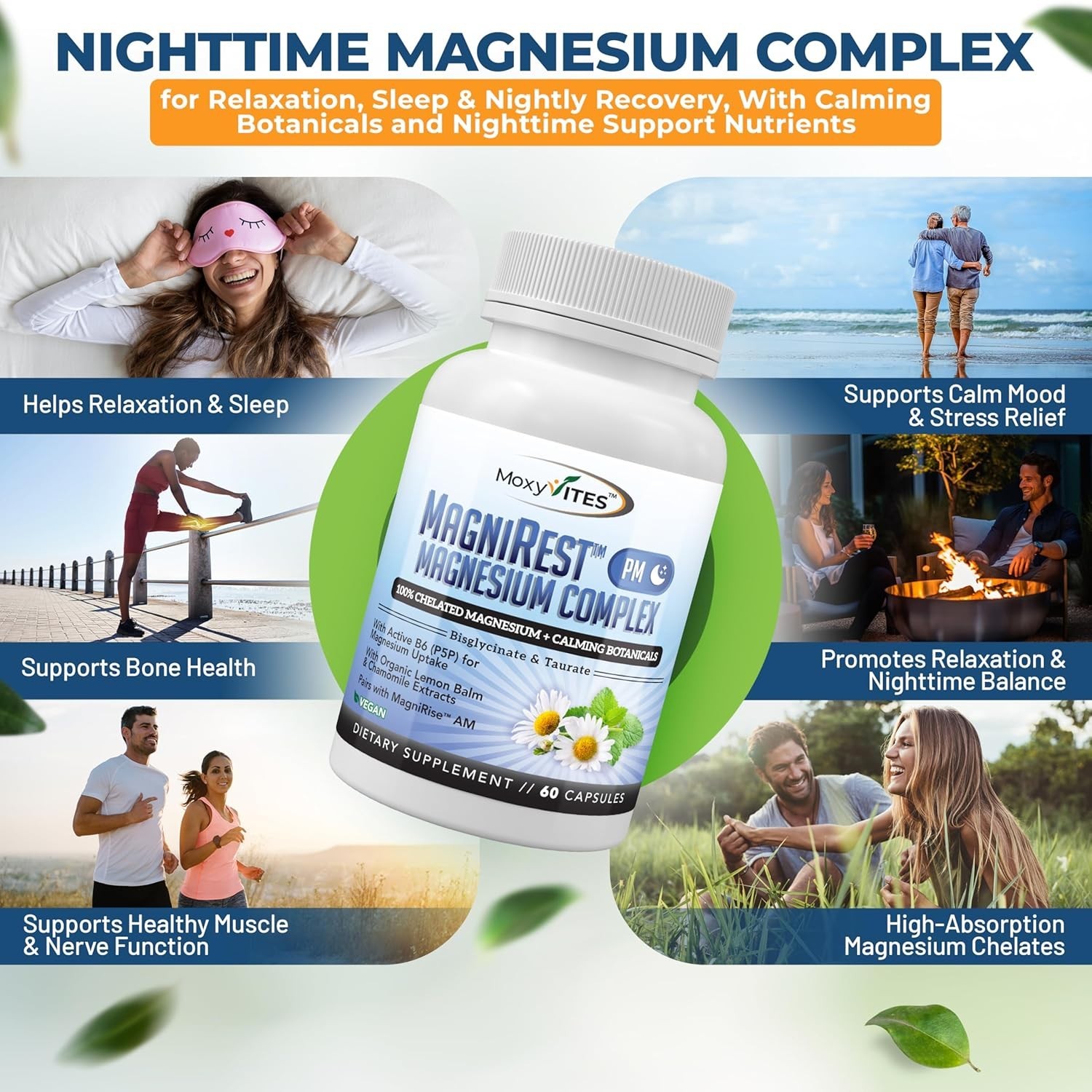 MoxyVites MagniRest PM Magnesium Complex for Women & Men – calming botanicals