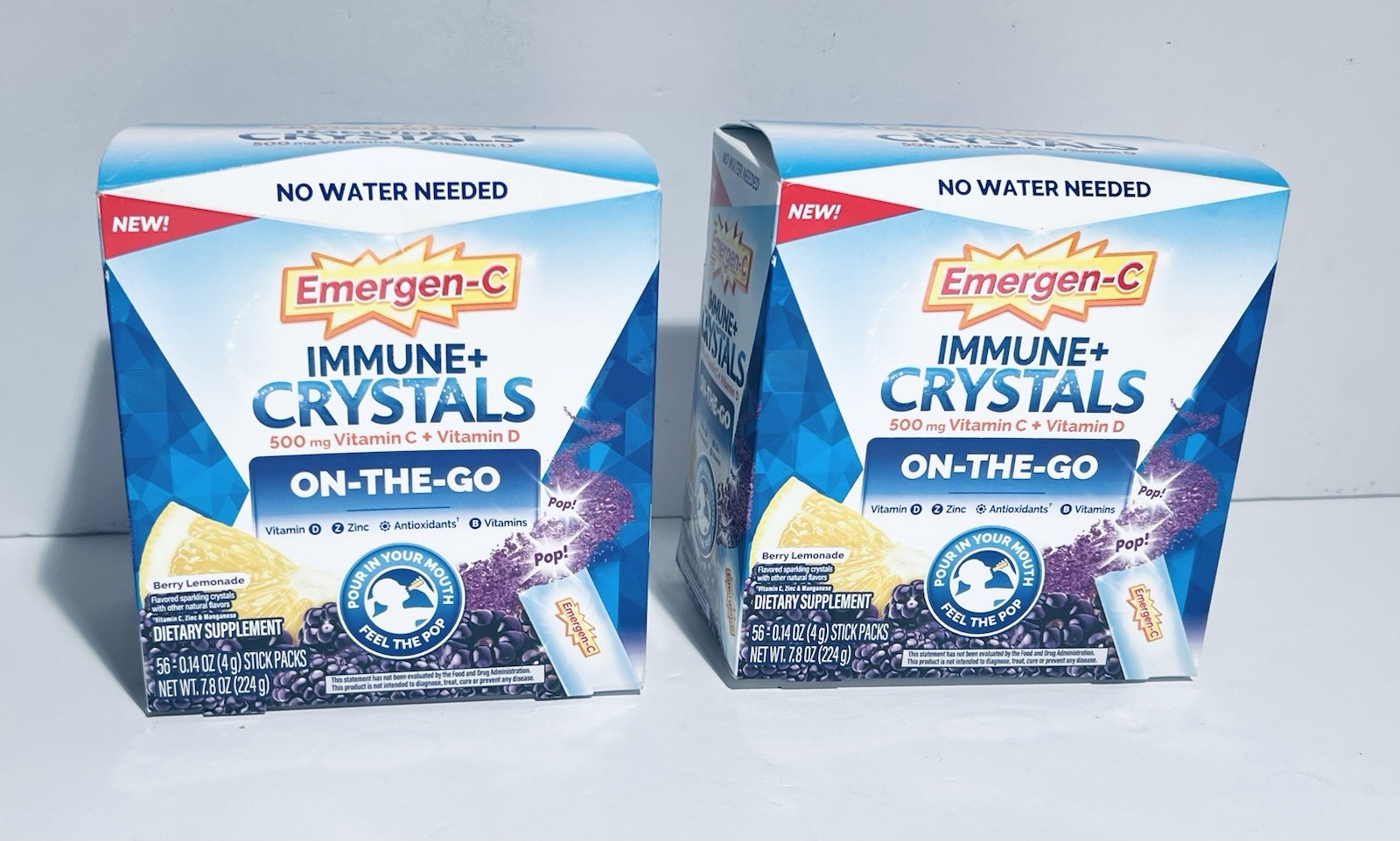 2 PK Emergen-C Crystals ON THE GO Berry Lemonade 500mg Vitamin C 56 Count Each