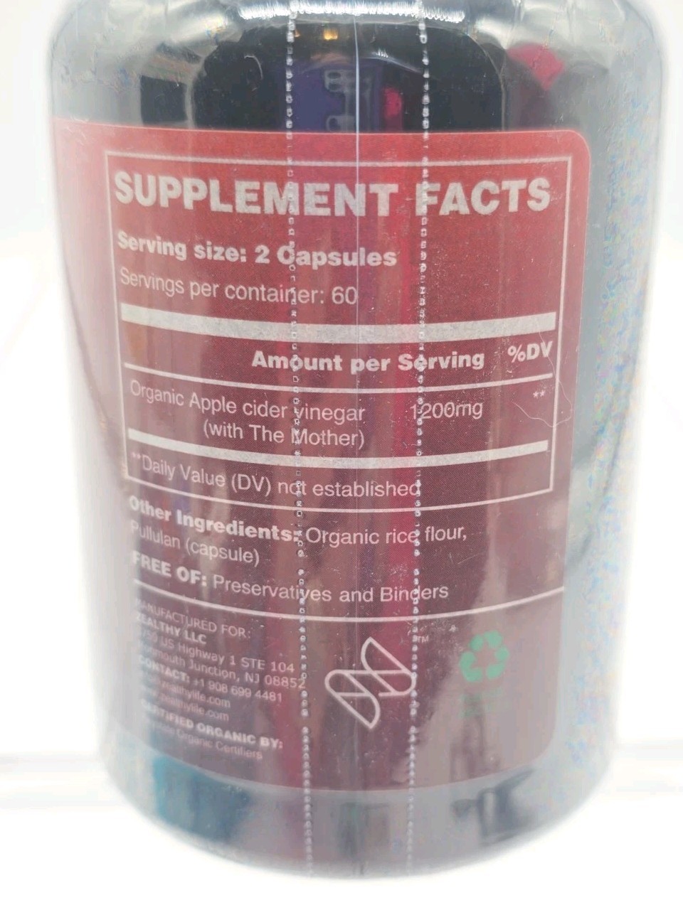 ZEALTHY LIFE Organic Apple Cider Vinegar The Mother 1200mg 120 Caps Exp 12/26