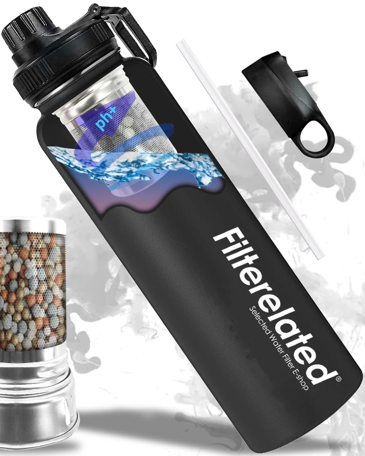 Filterelated 30oz Stainless Steel Portable Alkaline Filter Water Black