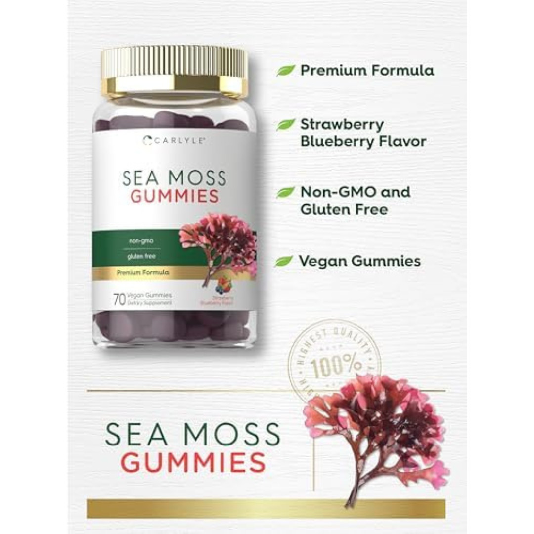 Sea Moss Gummies | 70 Count | Strawberry Blueberry Flavor | Vegan, Non-Gmo, Glut