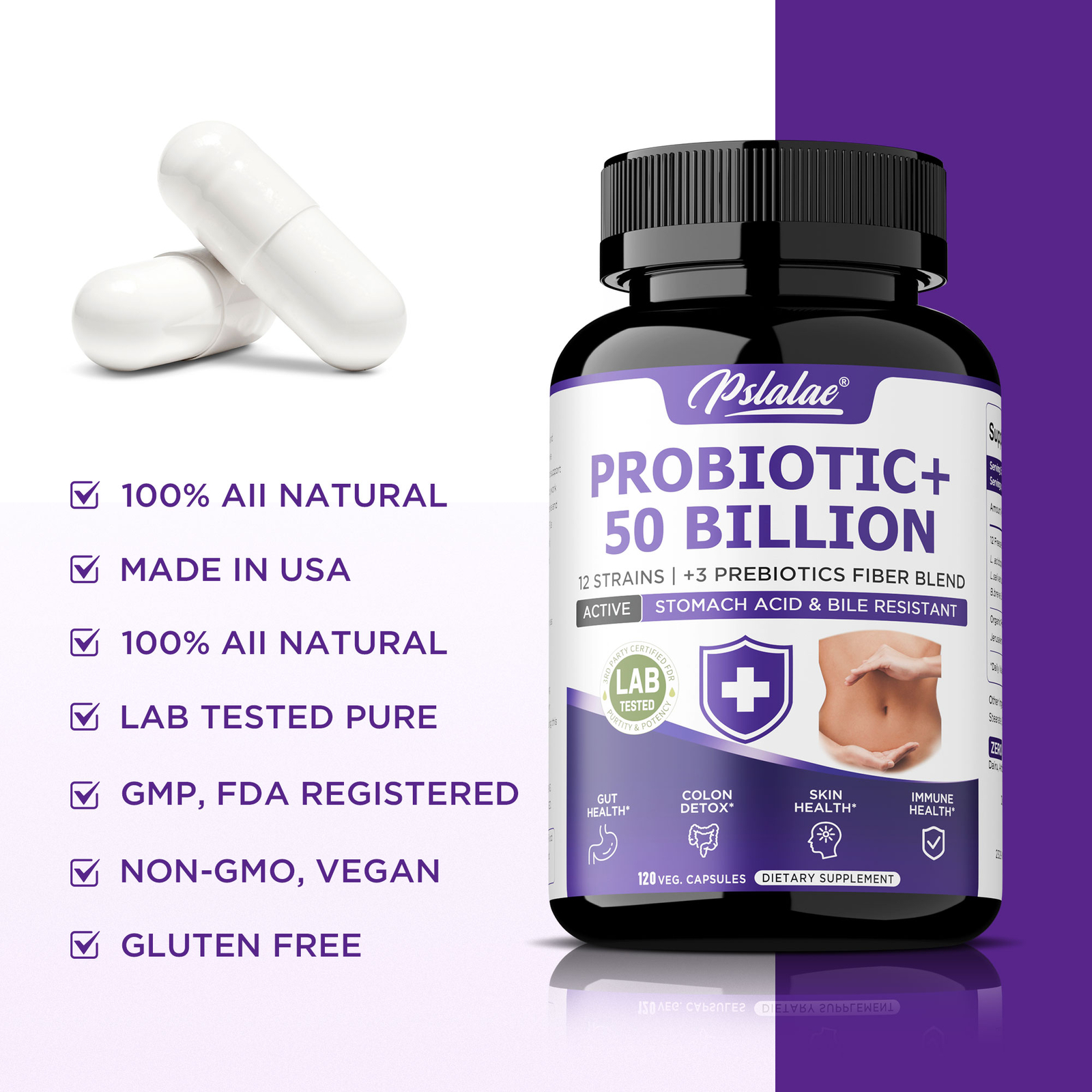 Probiotics + 50 Billion – 12 Probiotic Strains – Gut, Digestive & Immune Health