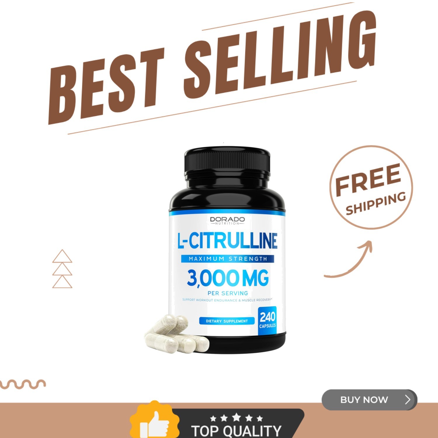 L Citrulline 3000mg Supplement – 240 Capsules for Enhanced Muscle Recovery