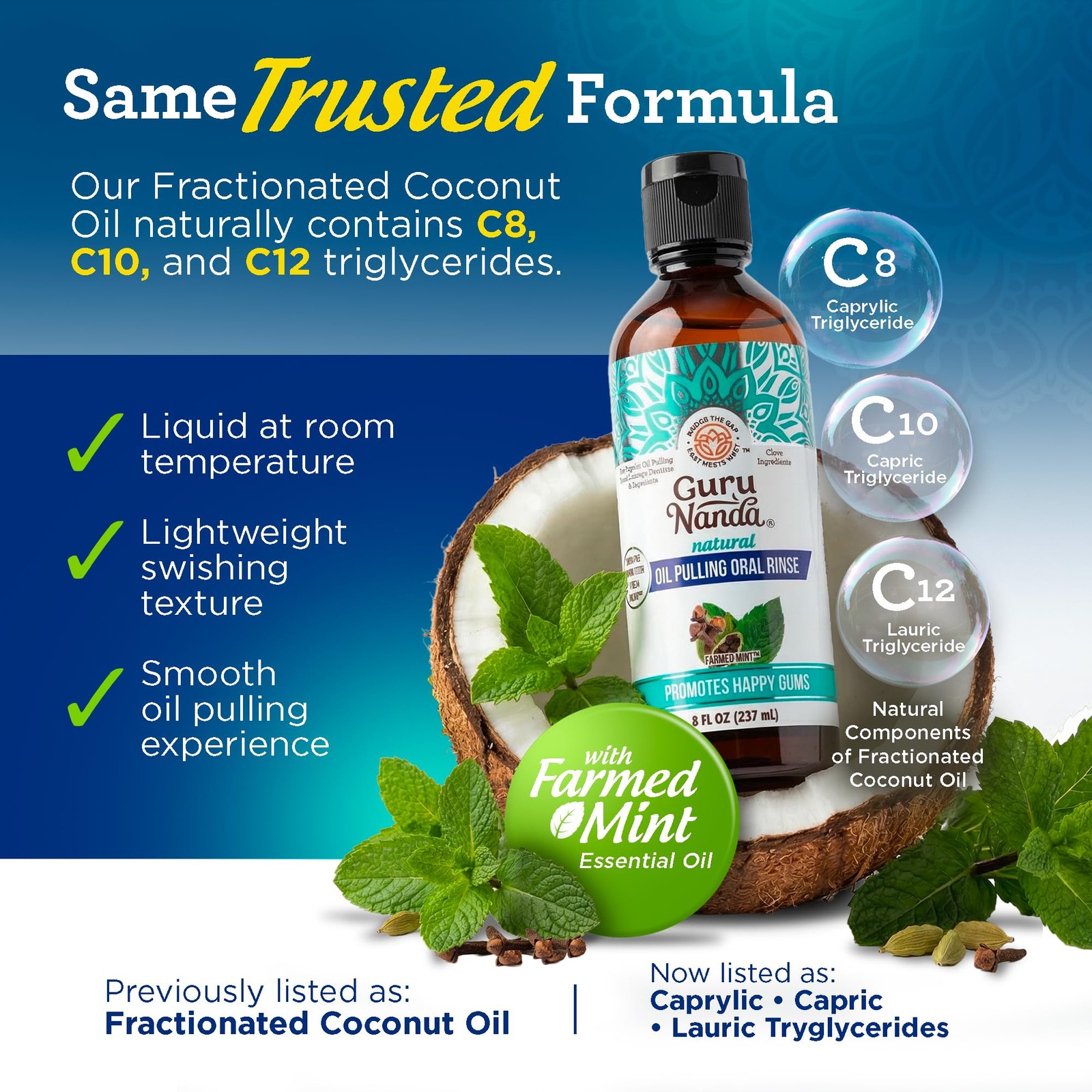 GuruNanda CocoMint Oil Pulling Mouthwash for 8 Fl Oz (Pack of 1), Clear