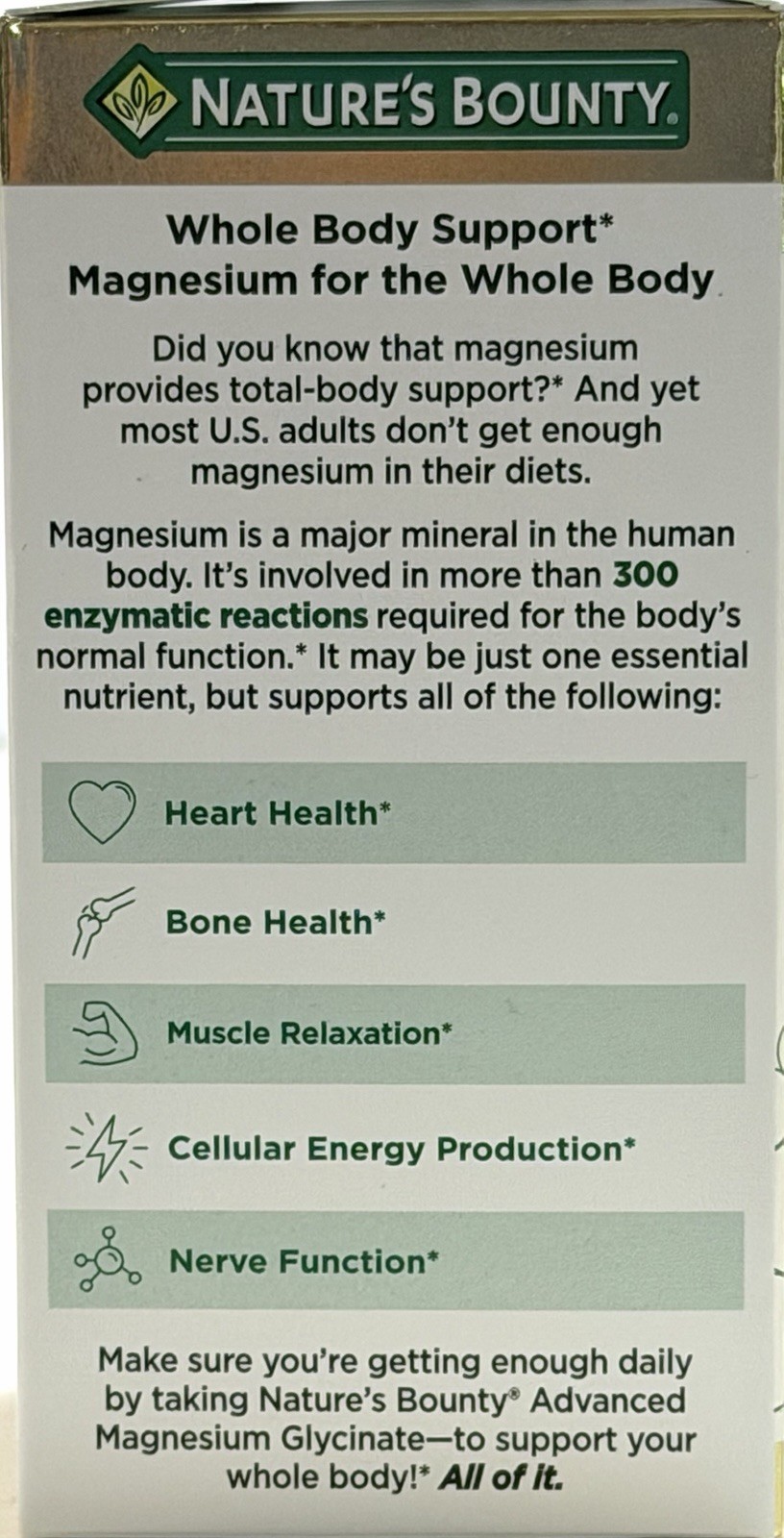 3 Pack Nature’s Bounty High Absorption Magnesium Glycinate 360mg. 270 Caps 06/28