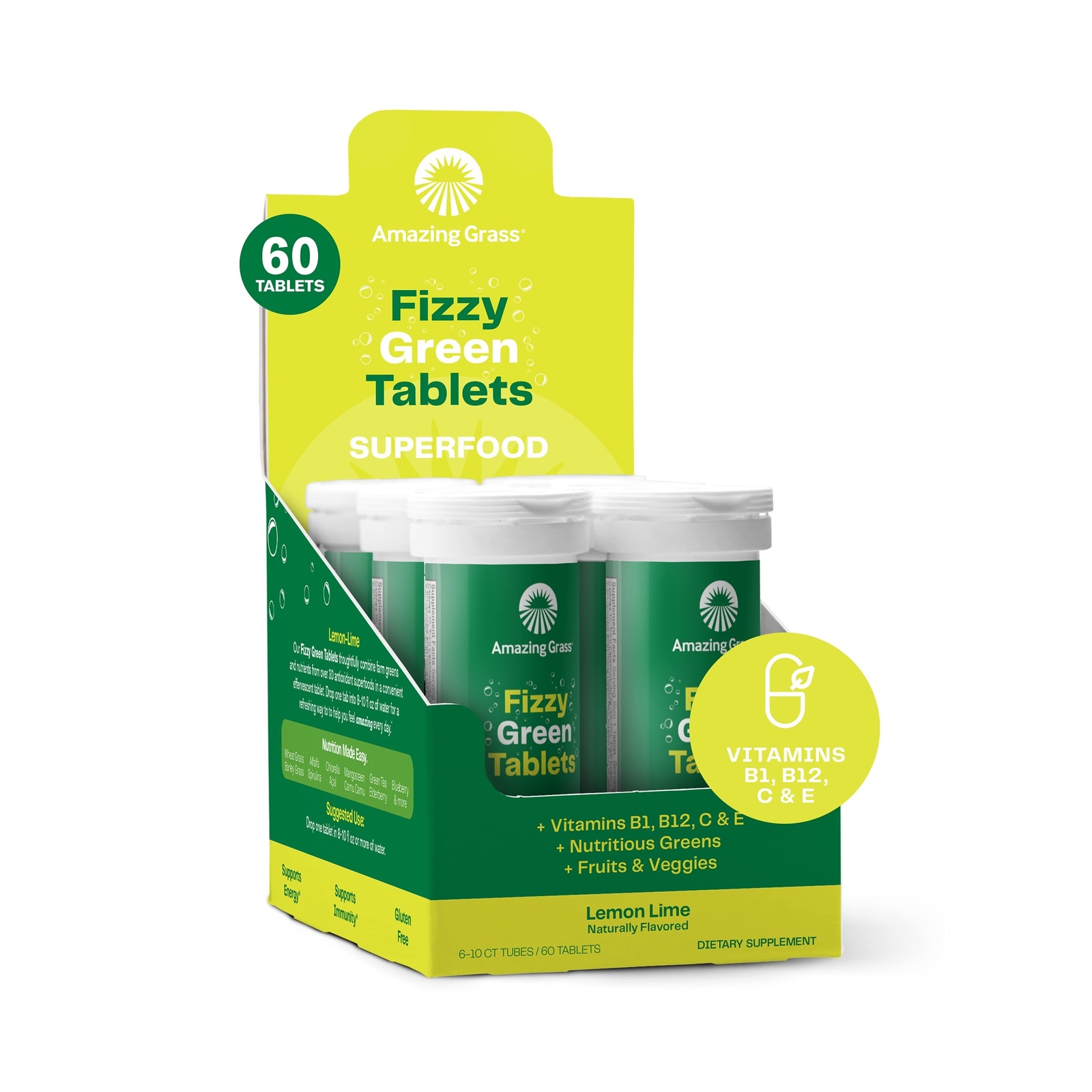 Amazing Grass Fizzy Green Tablets Superfood Lemon Lime: Green Superfood Water…