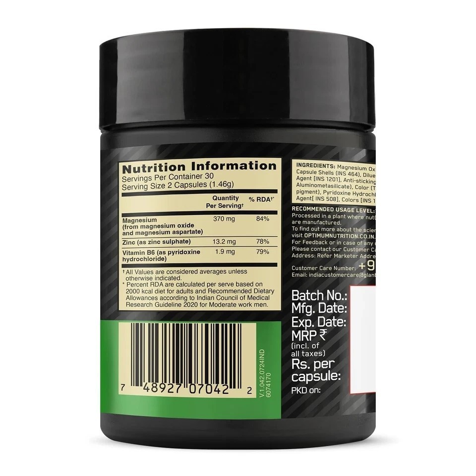 Optimum Nutrition ZMA 60 Caps Zinc Magnesium Aspartate | Strength & Recovery