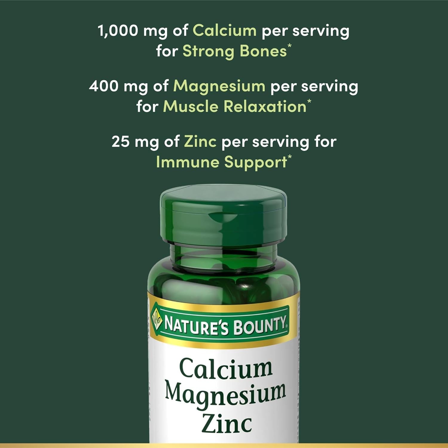 Calcium Magnesium Zinc + Vitamin D-3 – 100 Caplets, Bone Muscle Immune Support
