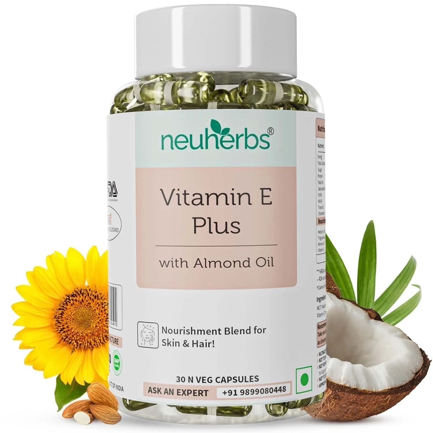Vitamin E Skin Supplement with Almond Oil & Sunflower Oil For Face & Hair H322