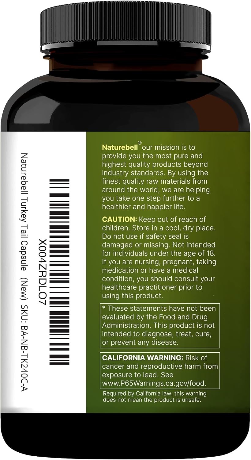 Turkey Tail Mushroom Extract Capsules- Hongo Cola de Pavo 600mg 240 Count