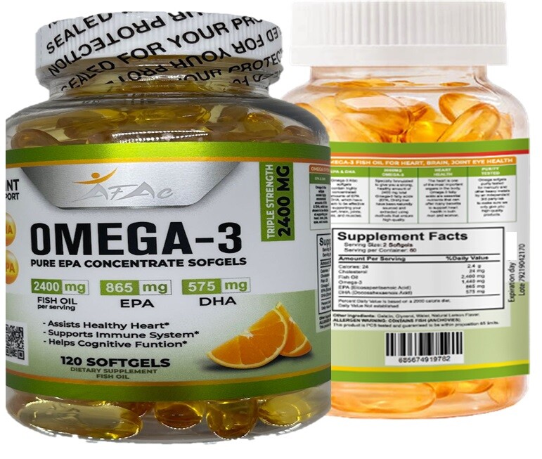 Omega 3 Fish Oil Capsules 3x Strength 2400mg EPA & DHA, Highest Potency
