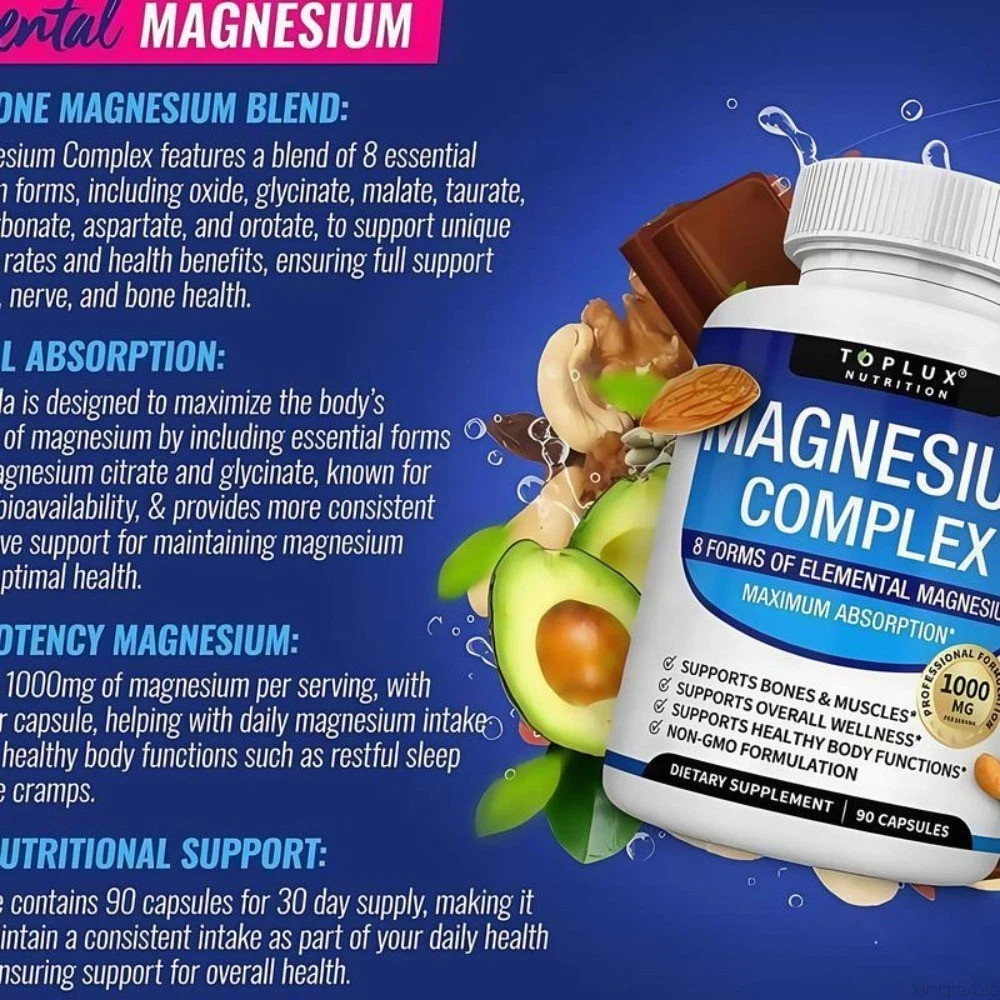 Magnesium Complex 1000mg 7 Types | Sleep Muscle Caps Promote 90 Bone TopLux