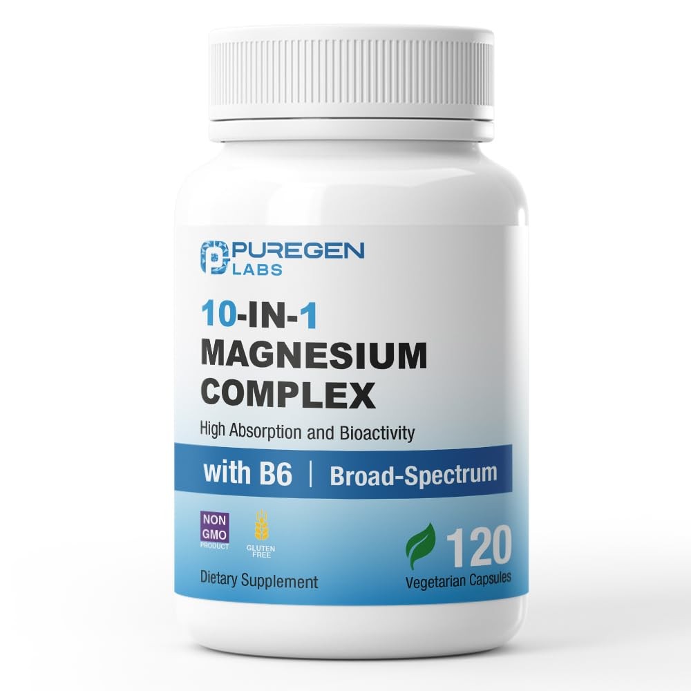 Puregen Labs 10 in 1 Magnesium Complex 500mg with B6-120 Veggie Capsules [Hig…