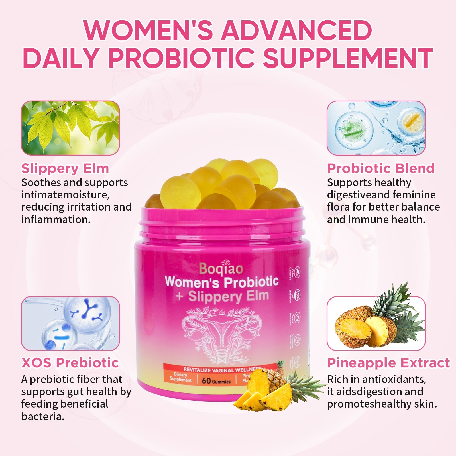 pH Balance Probiotic Gummies for Women – Pineapple Flavor