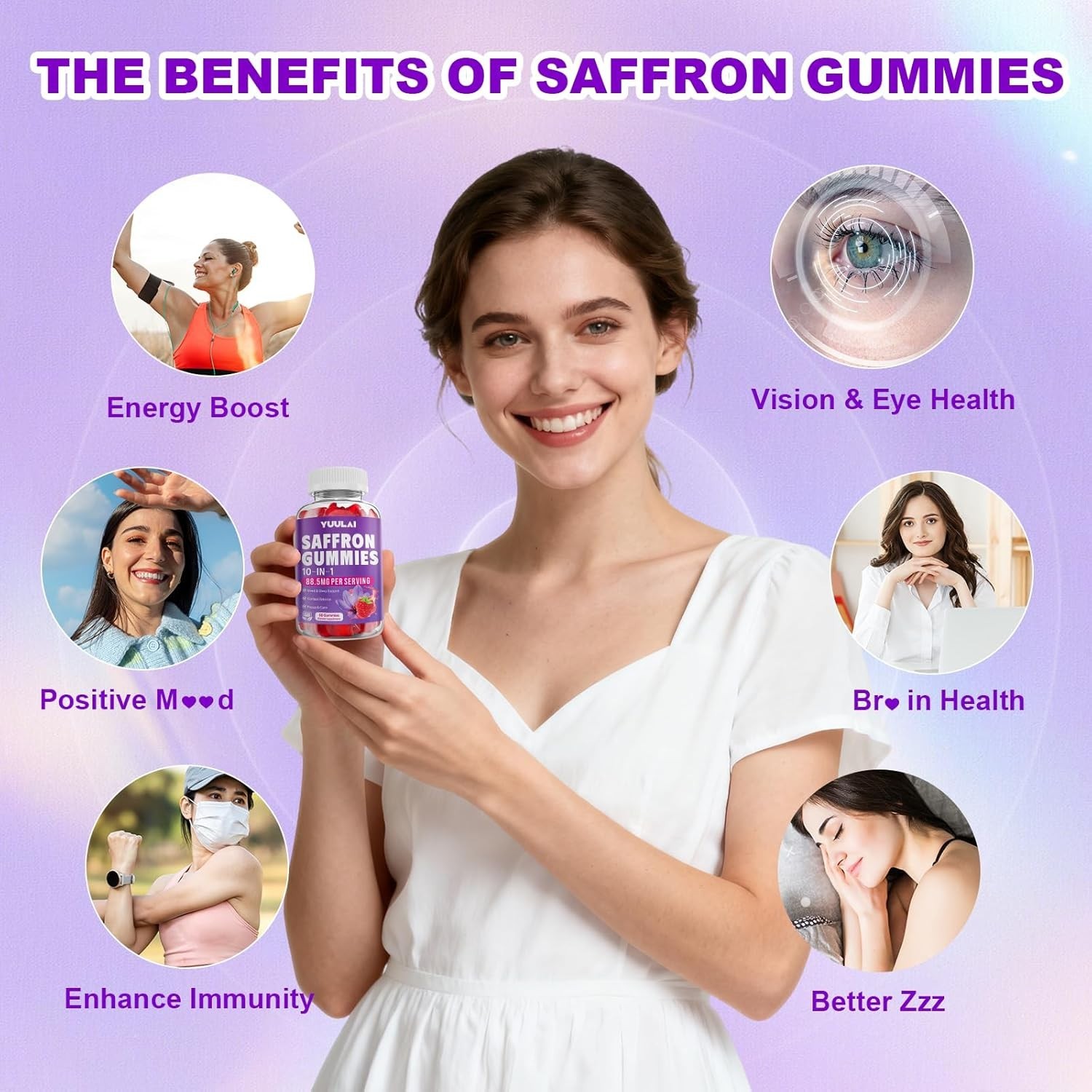 Sugar-Free 10-in-1 Saffron Gummies with Essential Vitamins for Family Wellness