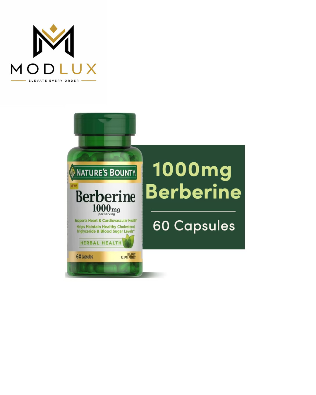 Nature’s Bounty Berberine 1000mg Capsules, Heart Health & Metabolism Support, 60